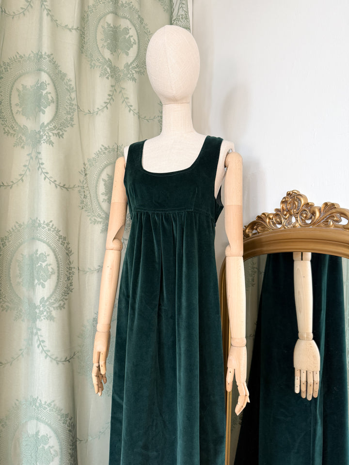 SERPENT ~ BEAUTIFUL RARE EARLY 1970S MARION DONALDSON GREEN VELVET PINAFORE