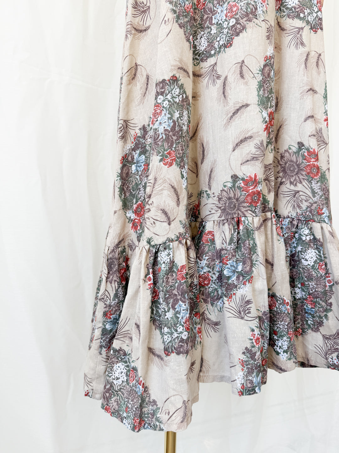 Gorgeous 1970s Natural Raw Cotton Floral Bohemian Maxi Dress by Leygil