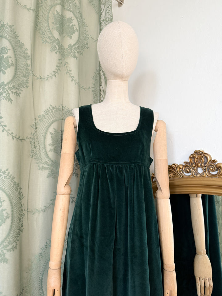 SERPENT ~ BEAUTIFUL RARE EARLY 1970S MARION DONALDSON GREEN VELVET PINAFORE