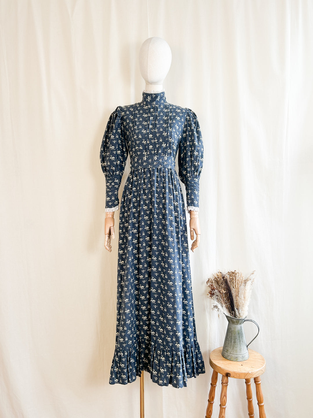 laura ashley cotton dresses Laura Ashley Cream and Brown Floral Print Dress Eveliina Vintage
