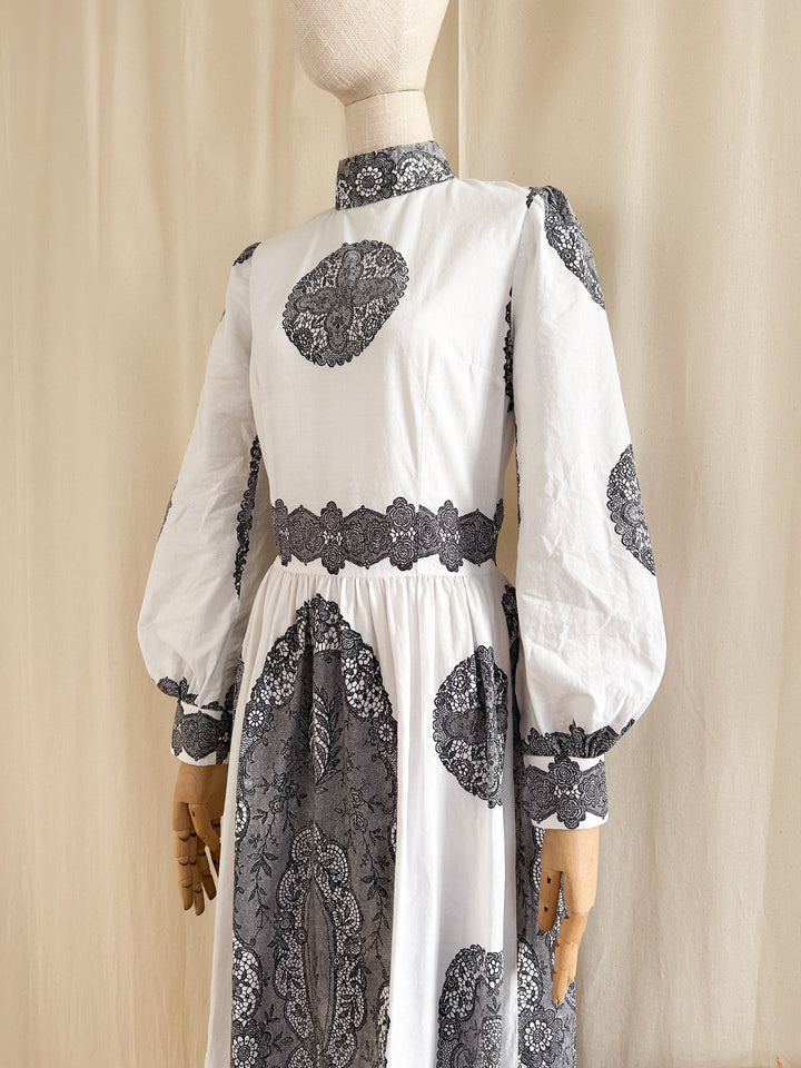 Insane 70s Lace Print Cotton Maxi Dress