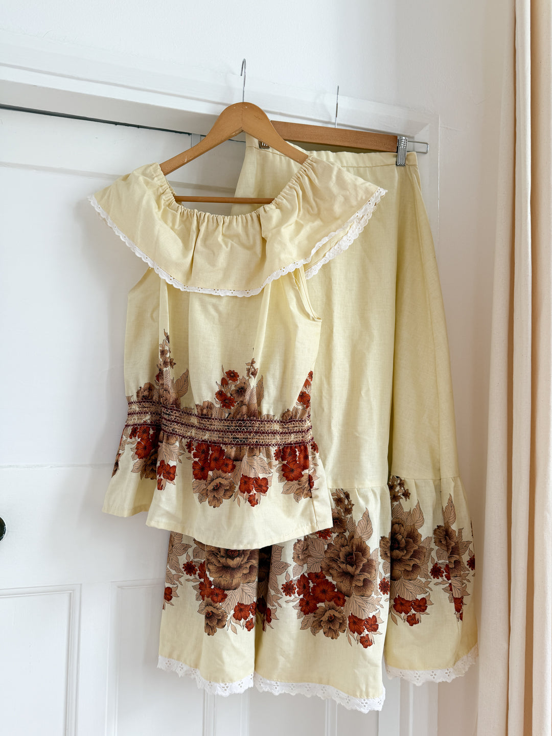 Gorgeous 70s Cotton Maxi Skirt and Top Two Piece