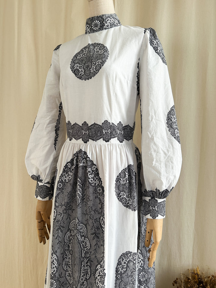 Insane 70s Lace Print Cotton Maxi Dress