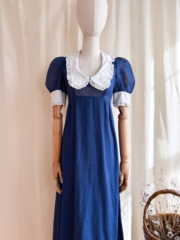 peter pan collar dress The Cutest 70s Peter Pan Collared Cotton Maxi Dress – The Pansy Garden