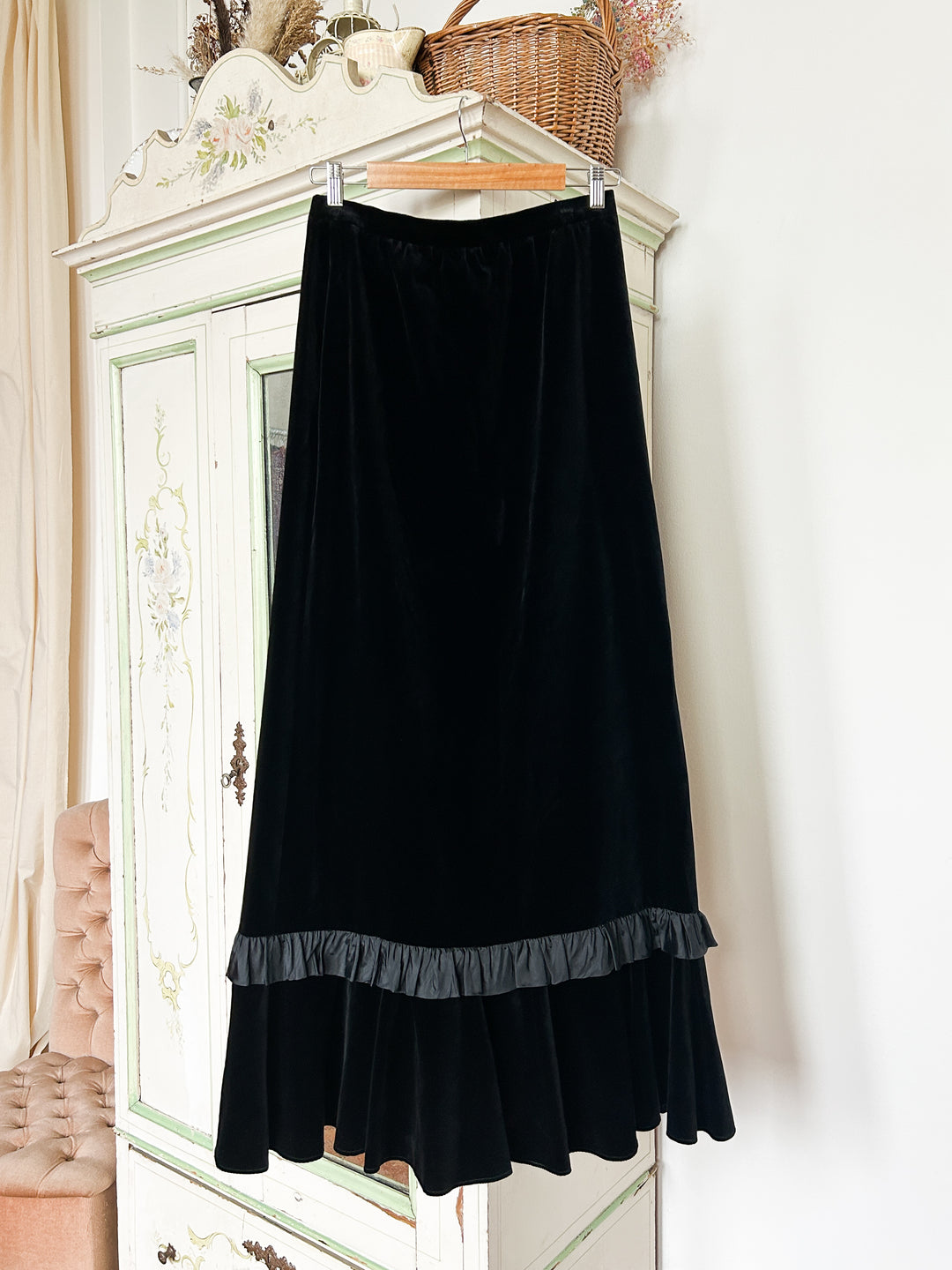 Sable 70s Black Cotton Velvet Maxi skirt