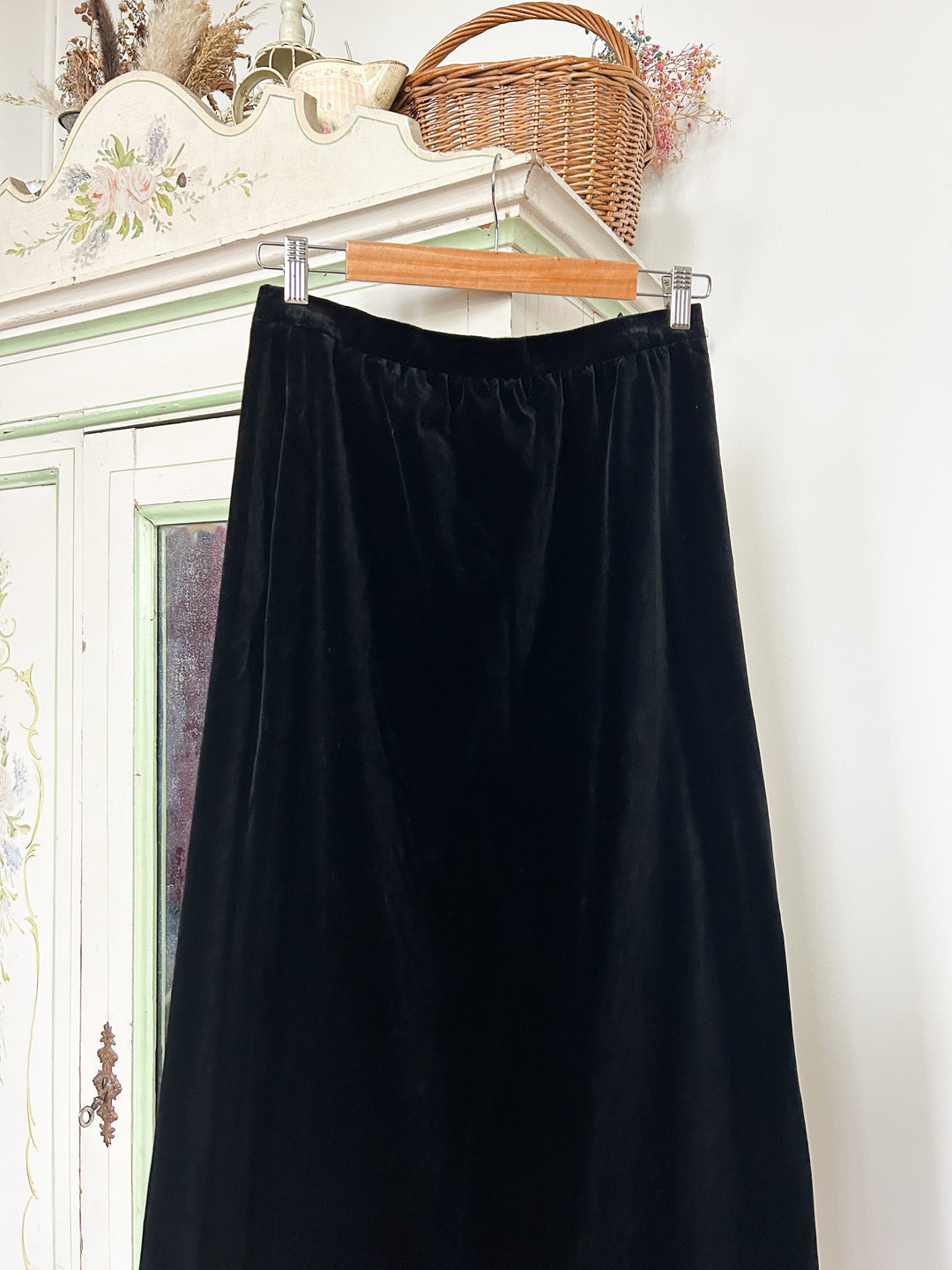 Sable 70s Black Cotton Velvet Maxi skirt