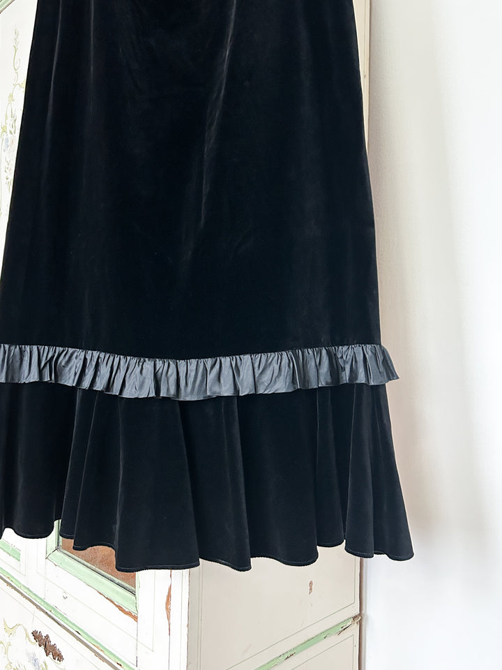 Sable 70s Black Cotton Velvet Maxi skirt