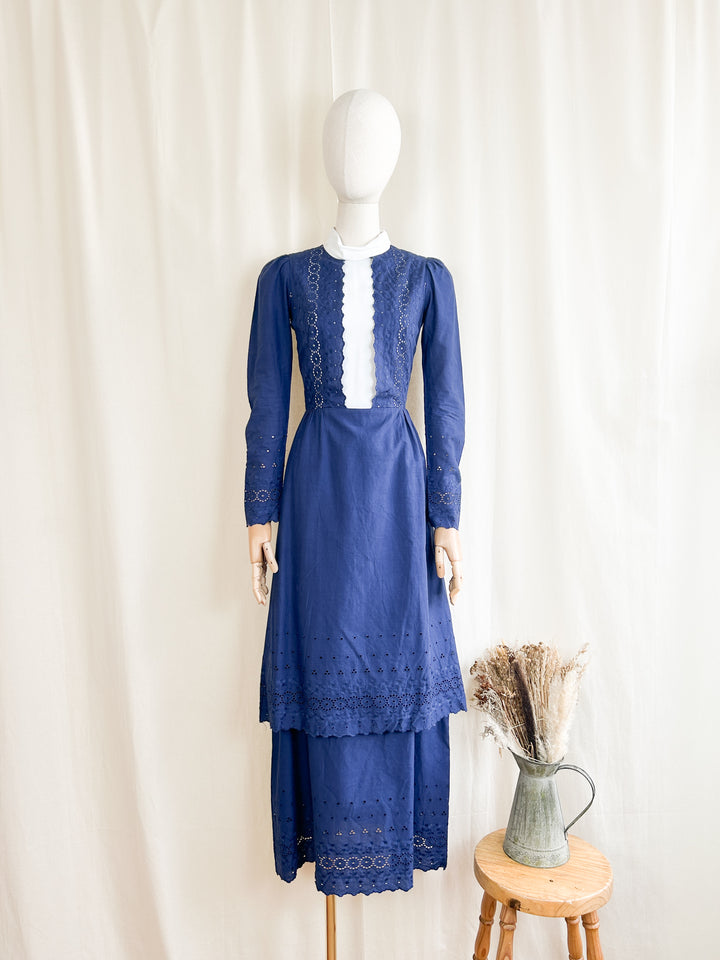 Incredible 70s Broderie Cotton Victoriana Maxi Dress by Quad