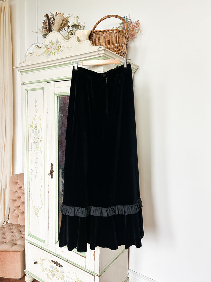 Sable 70s Black Cotton Velvet Maxi skirt