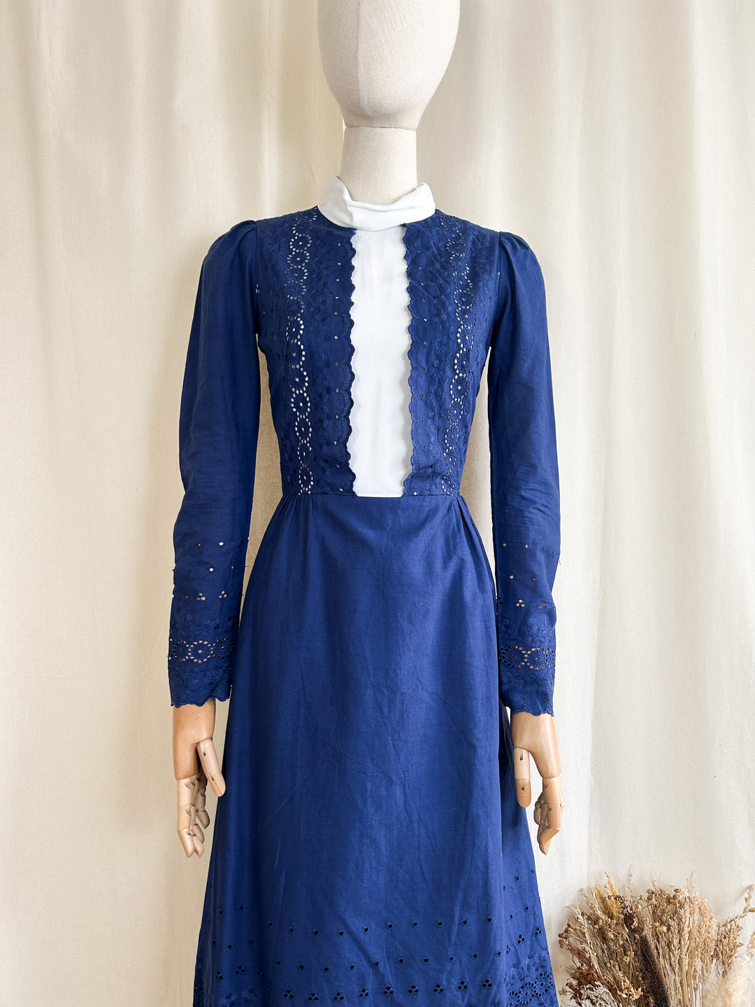 Incredible 70s Broderie Cotton Victoriana Maxi Dress by Quad