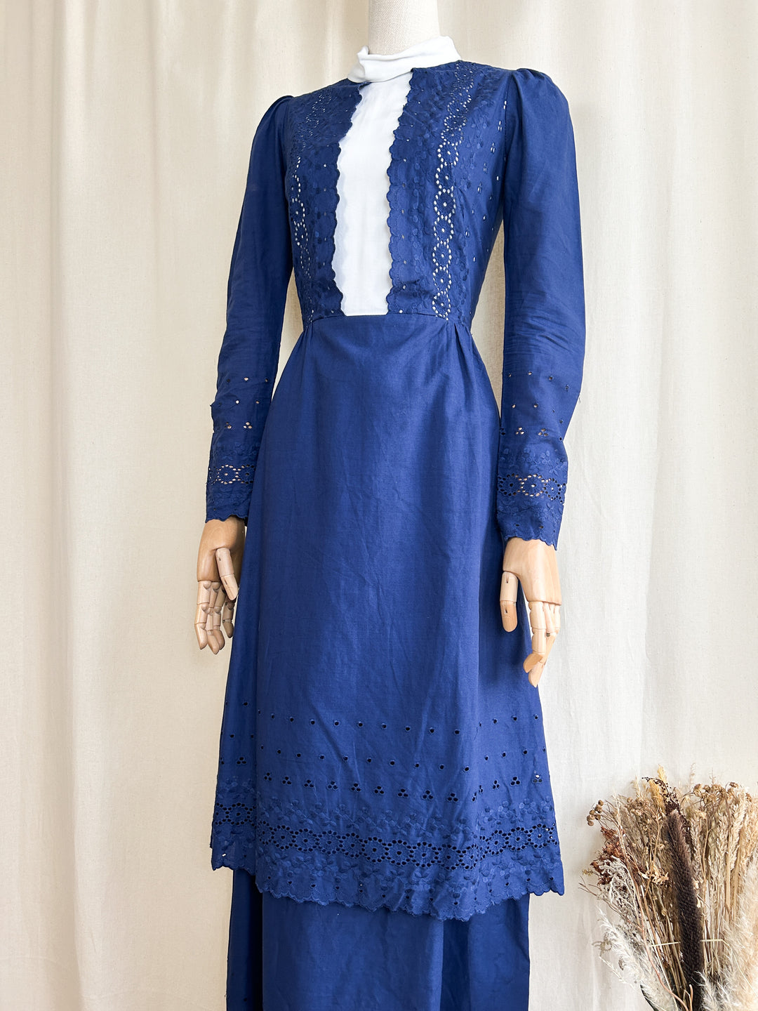 Incredible 70s Broderie Cotton Victoriana Maxi Dress by Quad