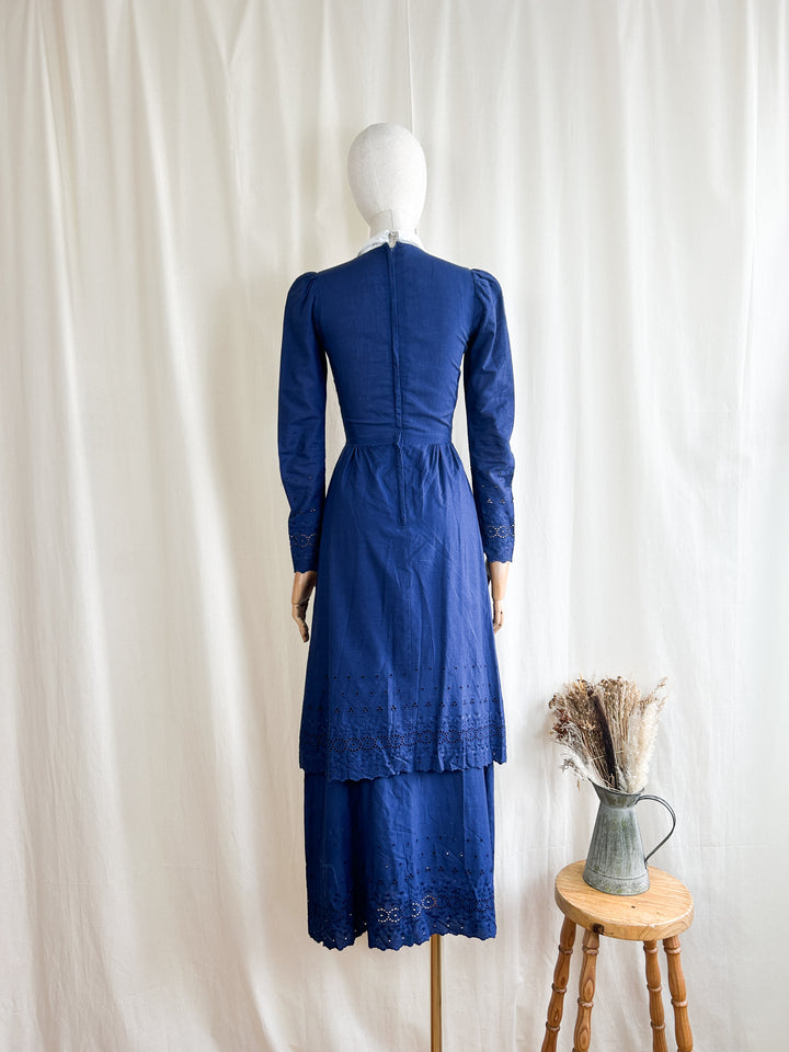 Incredible 70s Broderie Cotton Victoriana Maxi Dress by Quad