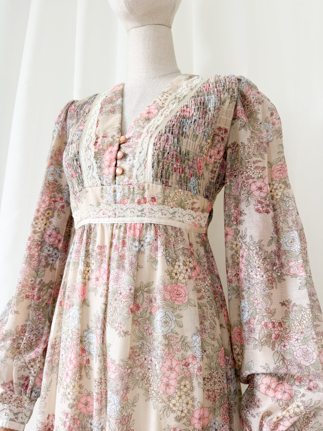 Adorable 1970s Floral Cotton Romantic Maxi Dress