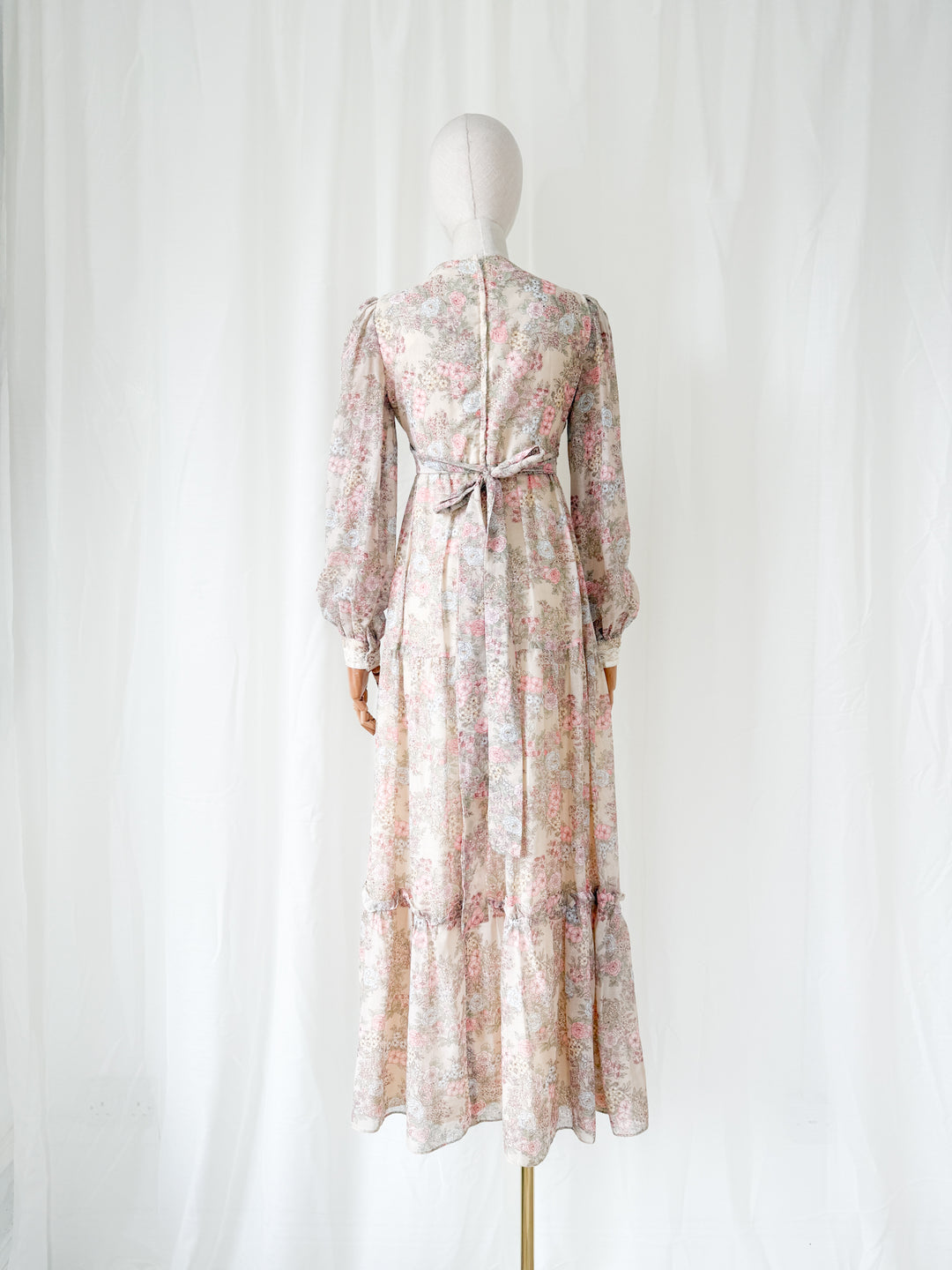 Adorable 1970s Floral Cotton Romantic Maxi Dress