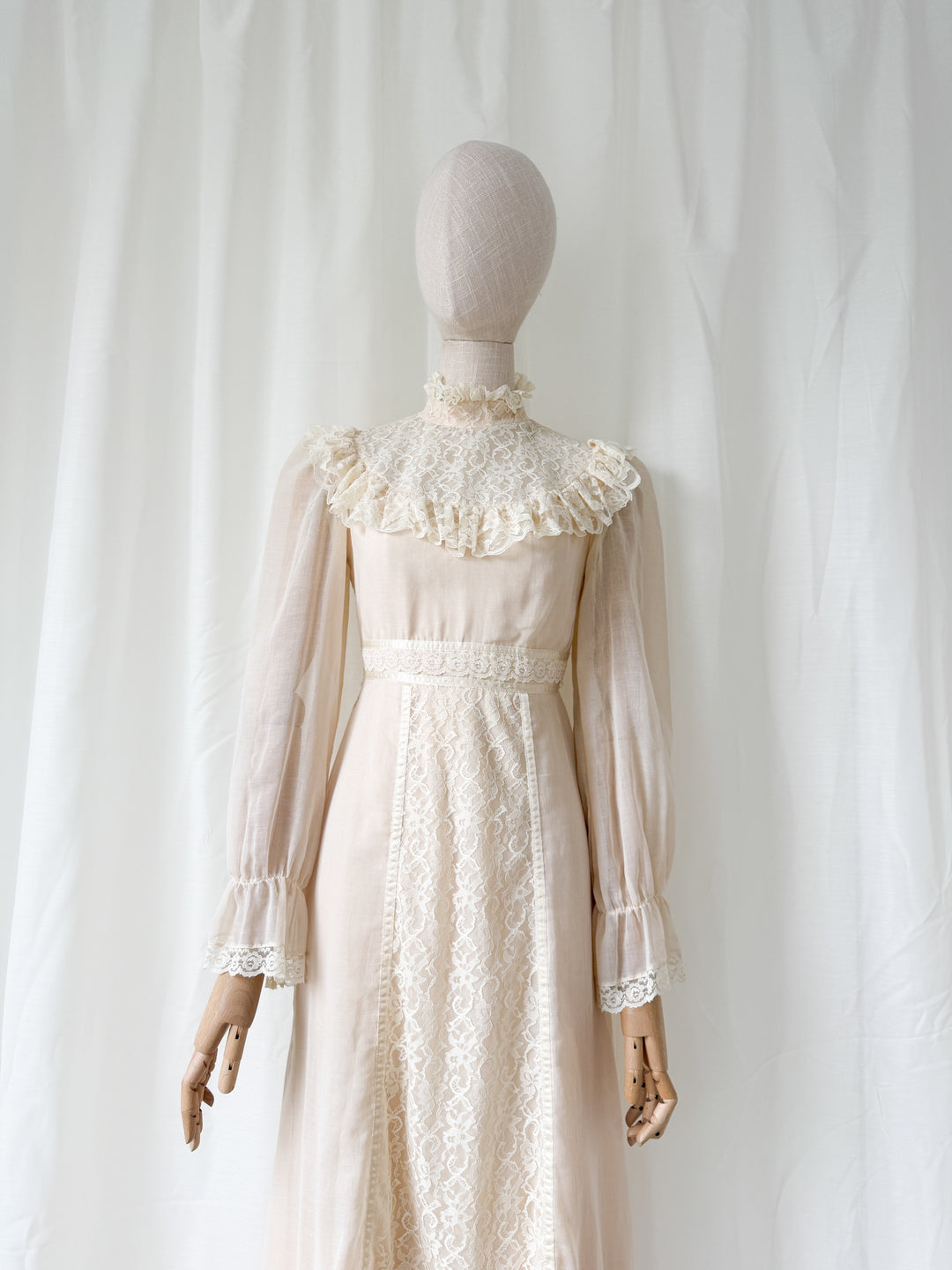 Precious Rare 1970s Candy Jones Cotton Lace Maxi Dress
