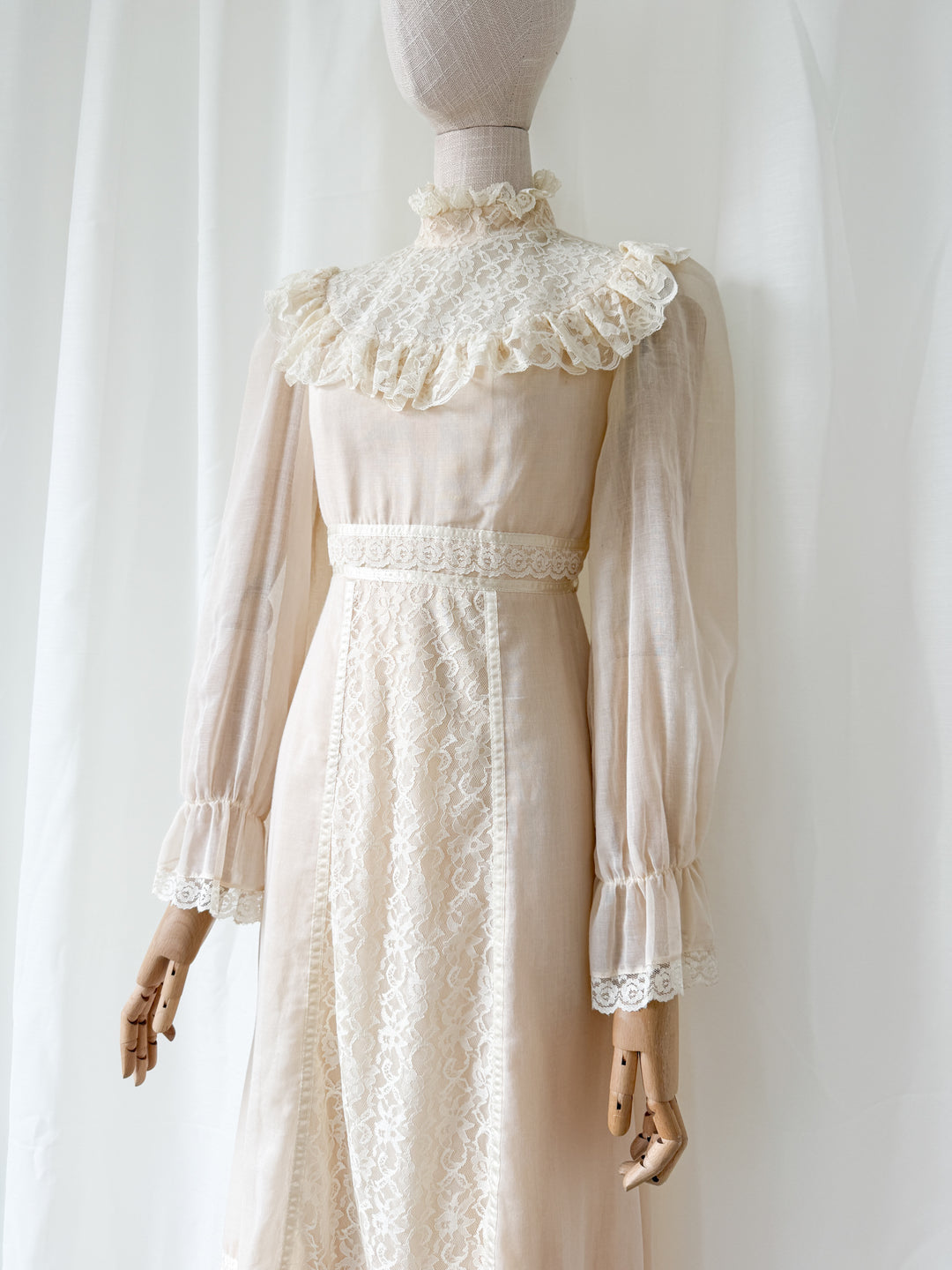 Precious Rare 1970s Candy Jones Cotton Lace Maxi Dress