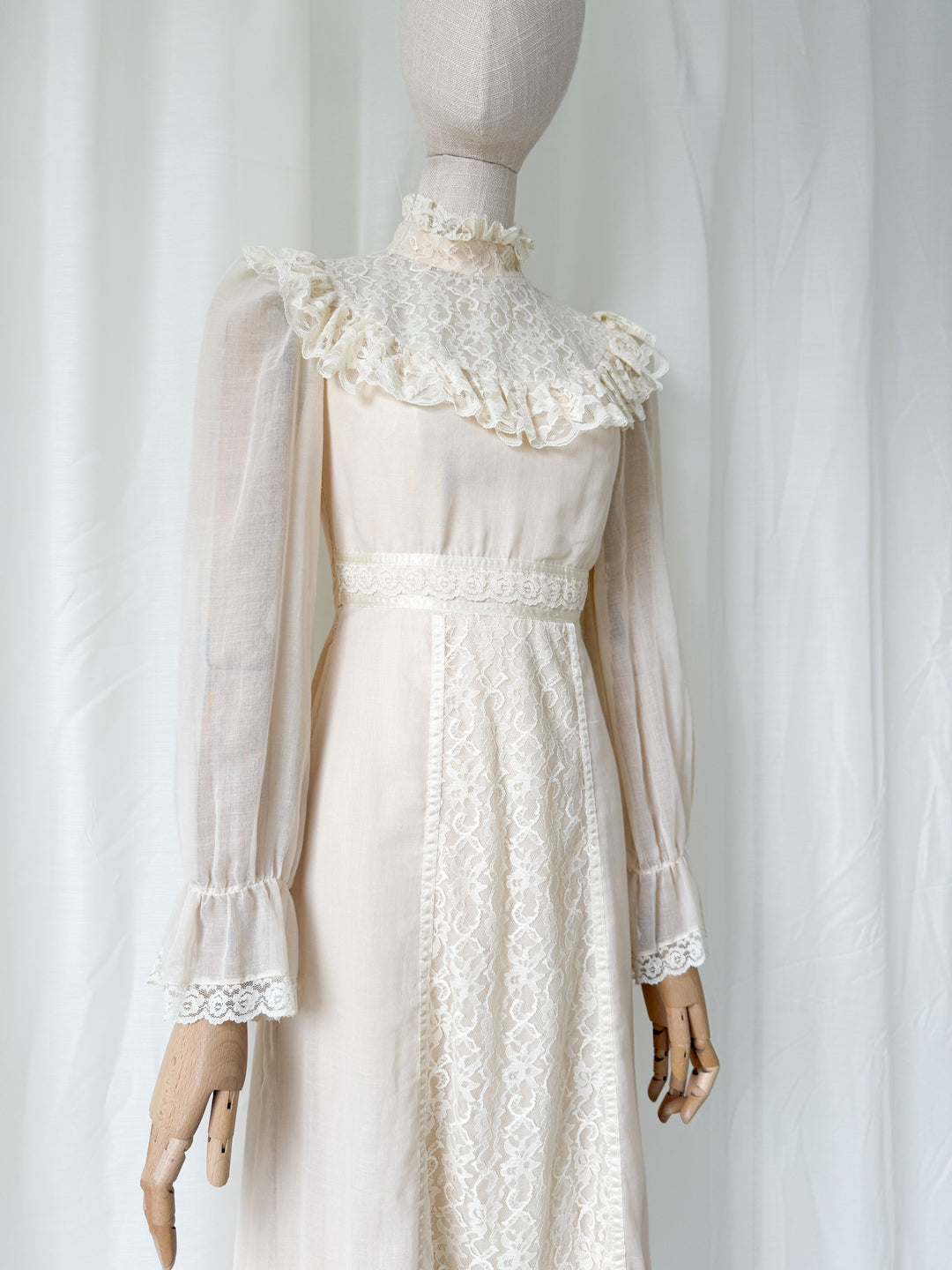 Precious Rare 1970s Candy Jones Cotton Lace Maxi Dress