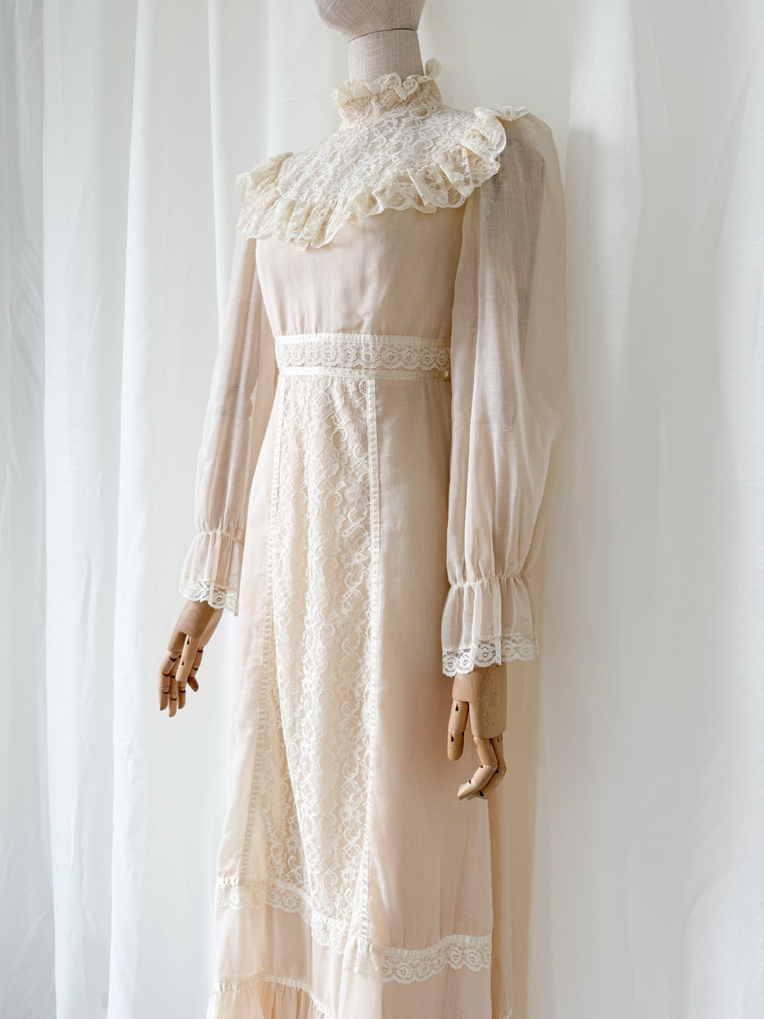 Precious Rare 1970s Candy Jones Cotton Lace Maxi Dress