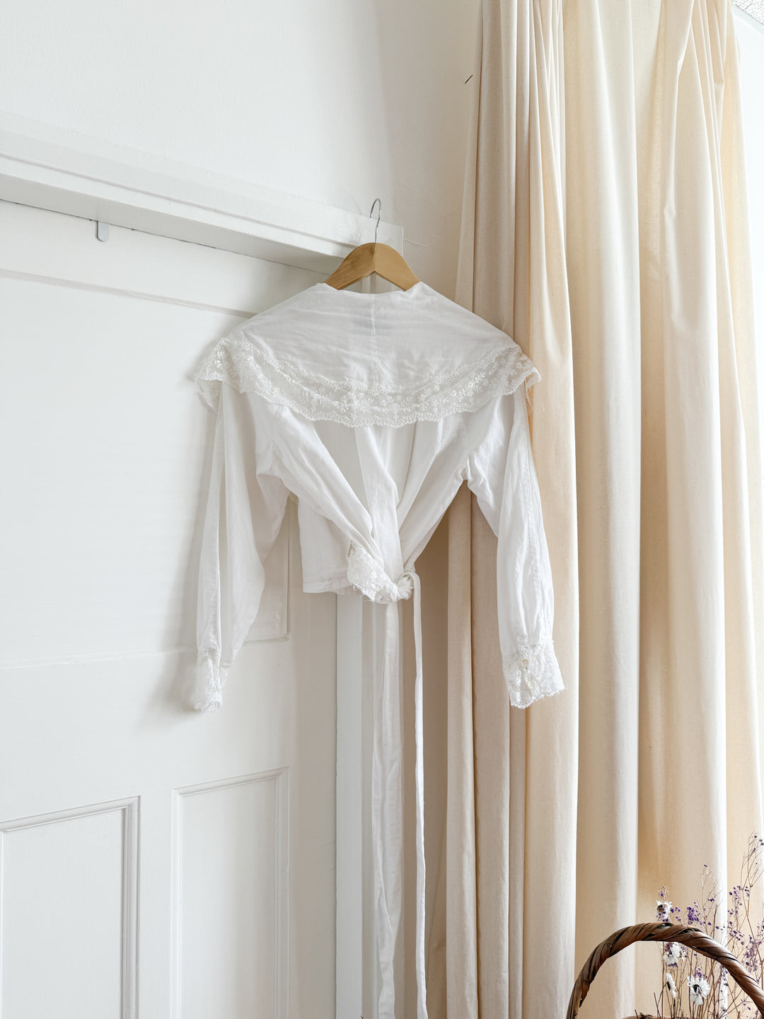 Precious White Late 70s Indian Cotton Lace Trimmed Wrap Blouse
