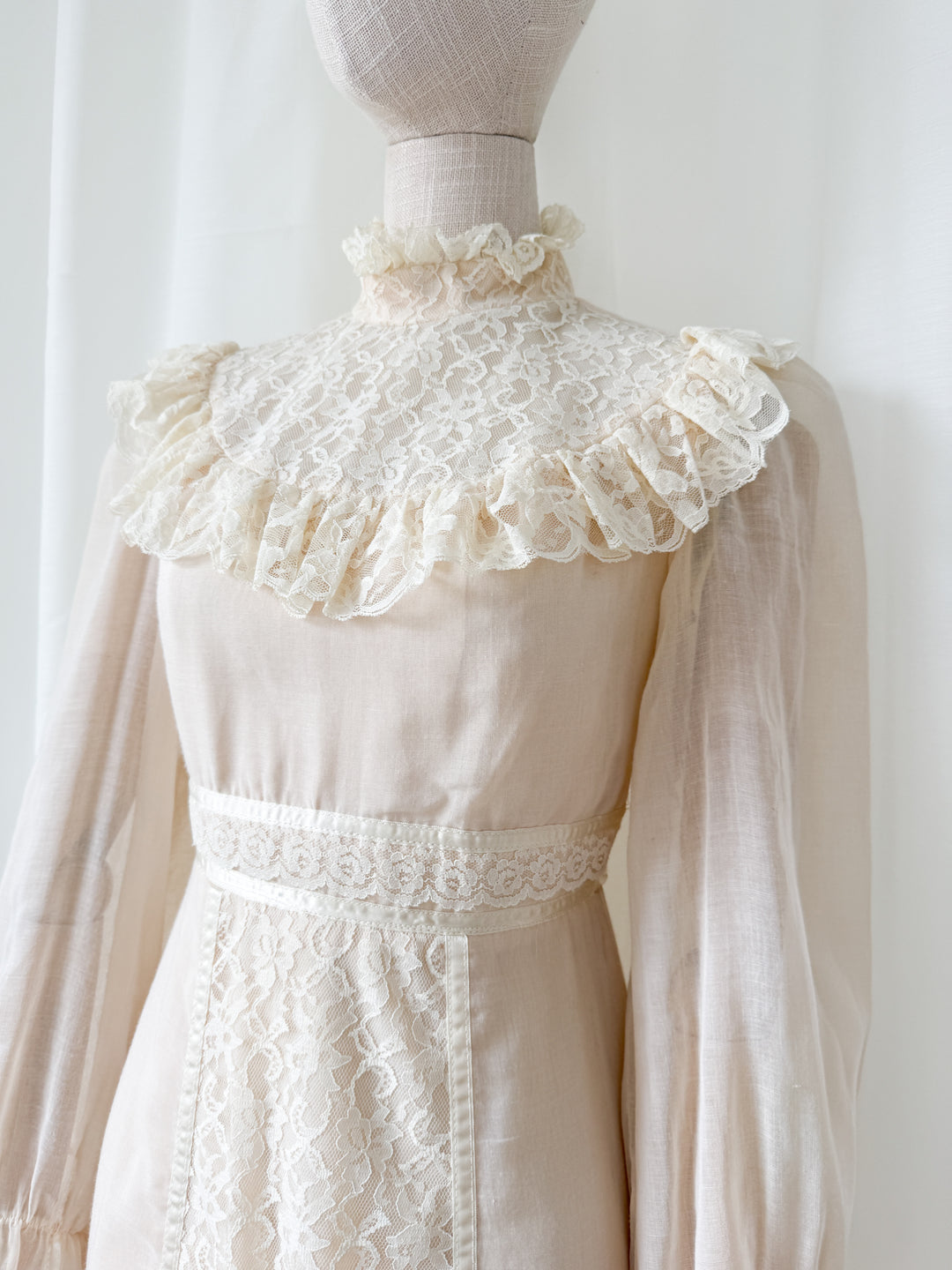 Precious Rare 1970s Candy Jones Cotton Lace Maxi Dress