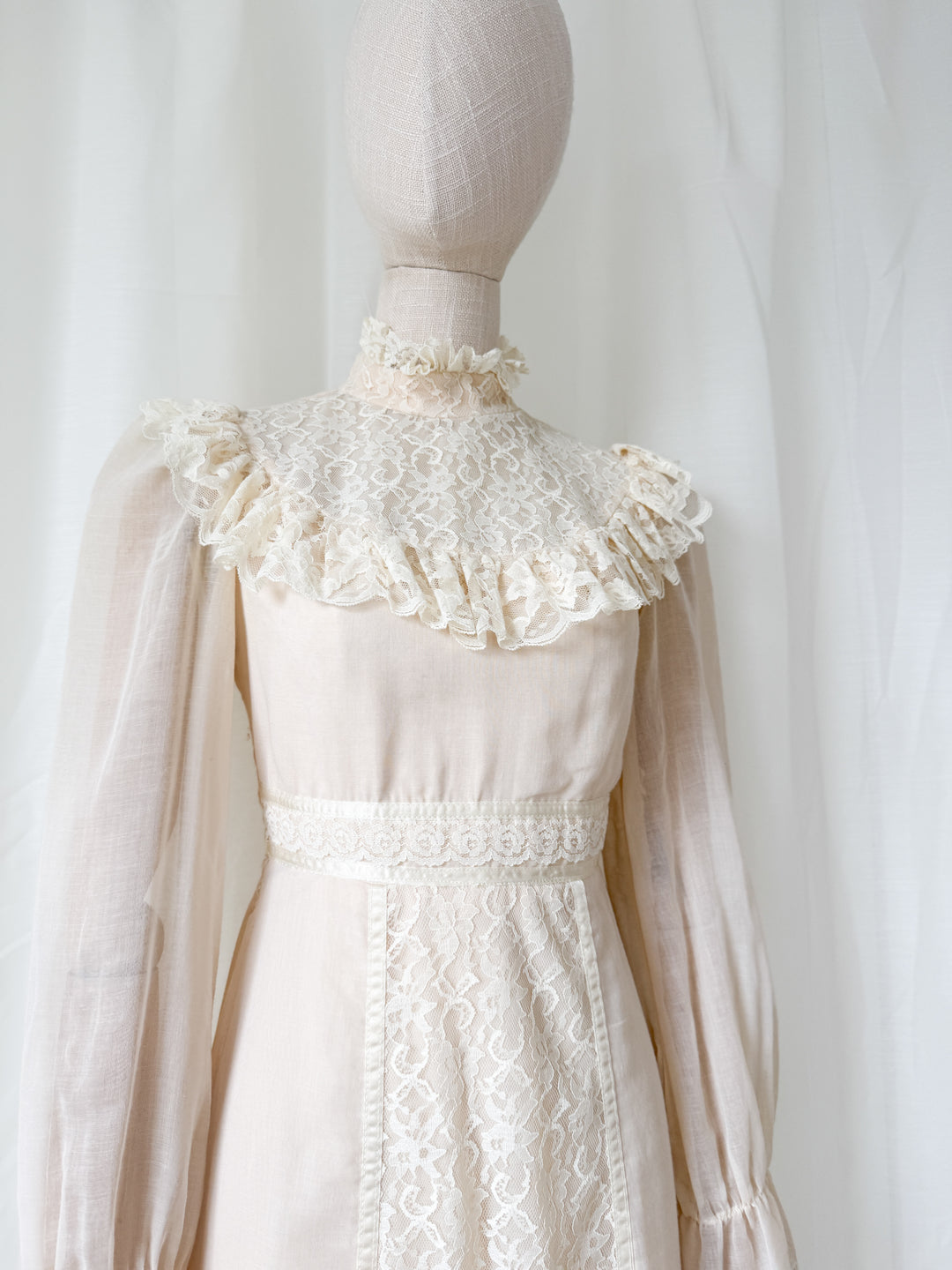 Precious Rare 1970s Candy Jones Cotton Lace Maxi Dress