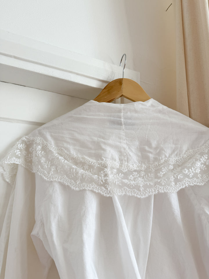 Precious White Late 70s Indian Cotton Lace Trimmed Wrap Blouse