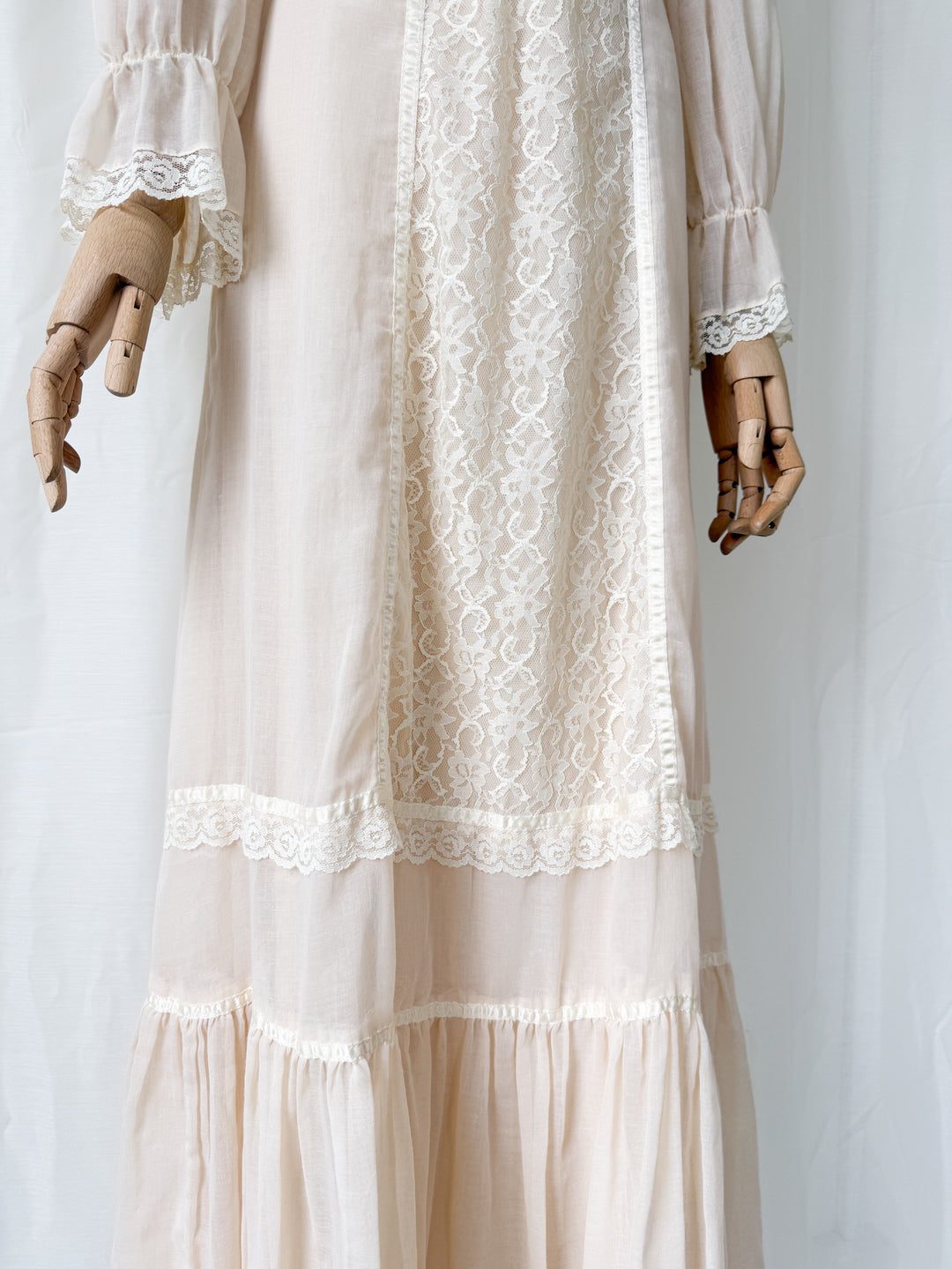 Precious Rare 1970s Candy Jones Cotton Lace Maxi Dress