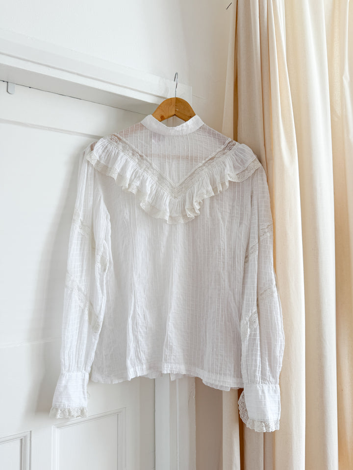 Insane Rare 70s Indian Cotton Pintuck Lace Trimmed Blouse by French Connection