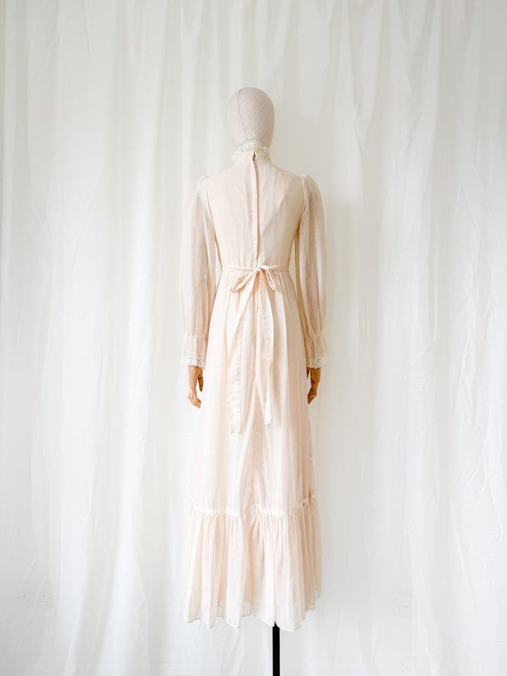 Precious Rare 1970s Candy Jones Cotton Lace Maxi Dress