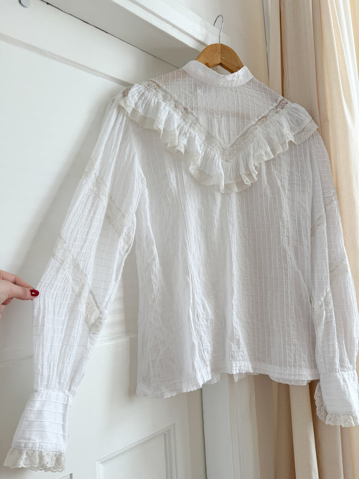 Insane Rare 70s Indian Cotton Pintuck Lace Trimmed Blouse by French Connection