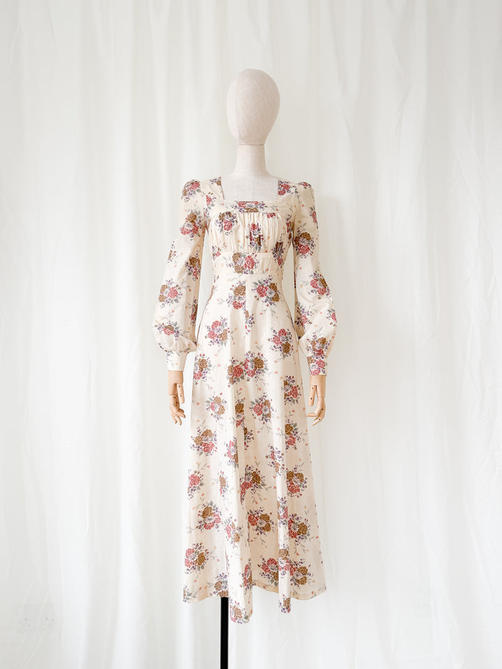 Beautiful Romantic 1970s Shelena Floral Cotton Maxi Dress