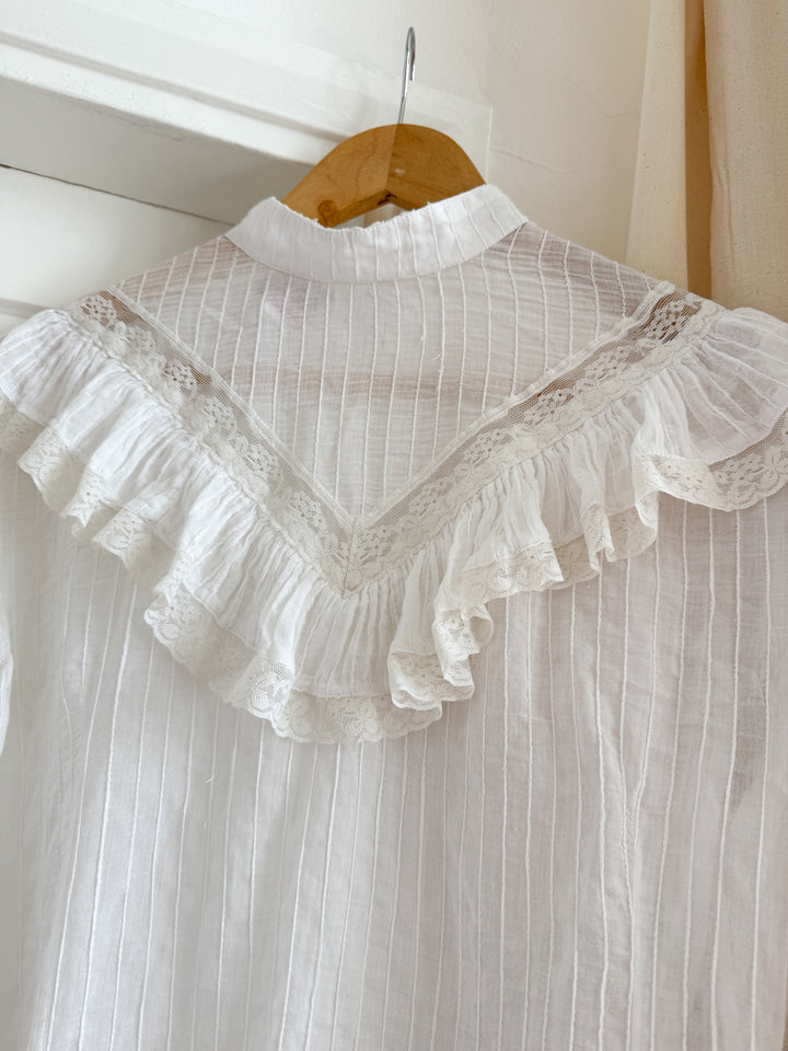 Insane Rare 70s Indian Cotton Pintuck Lace Trimmed Blouse by French Connection