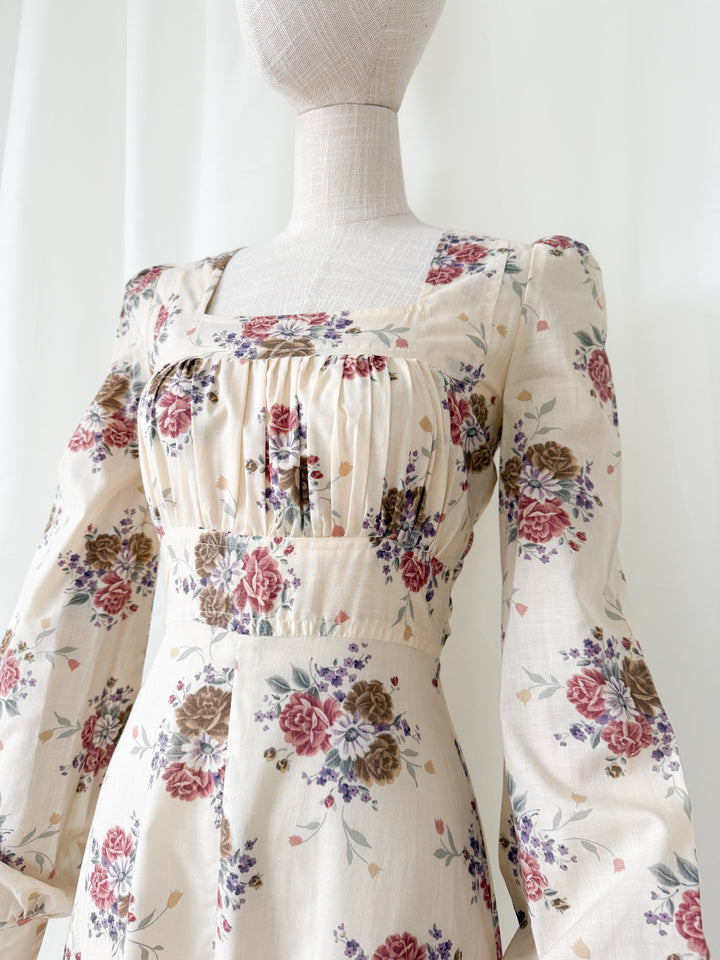 Beautiful Romantic 1970s Shelena Floral Cotton Maxi Dress