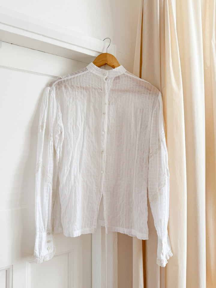 Insane Rare 70s Indian Cotton Pintuck Lace Trimmed Blouse by French Connection