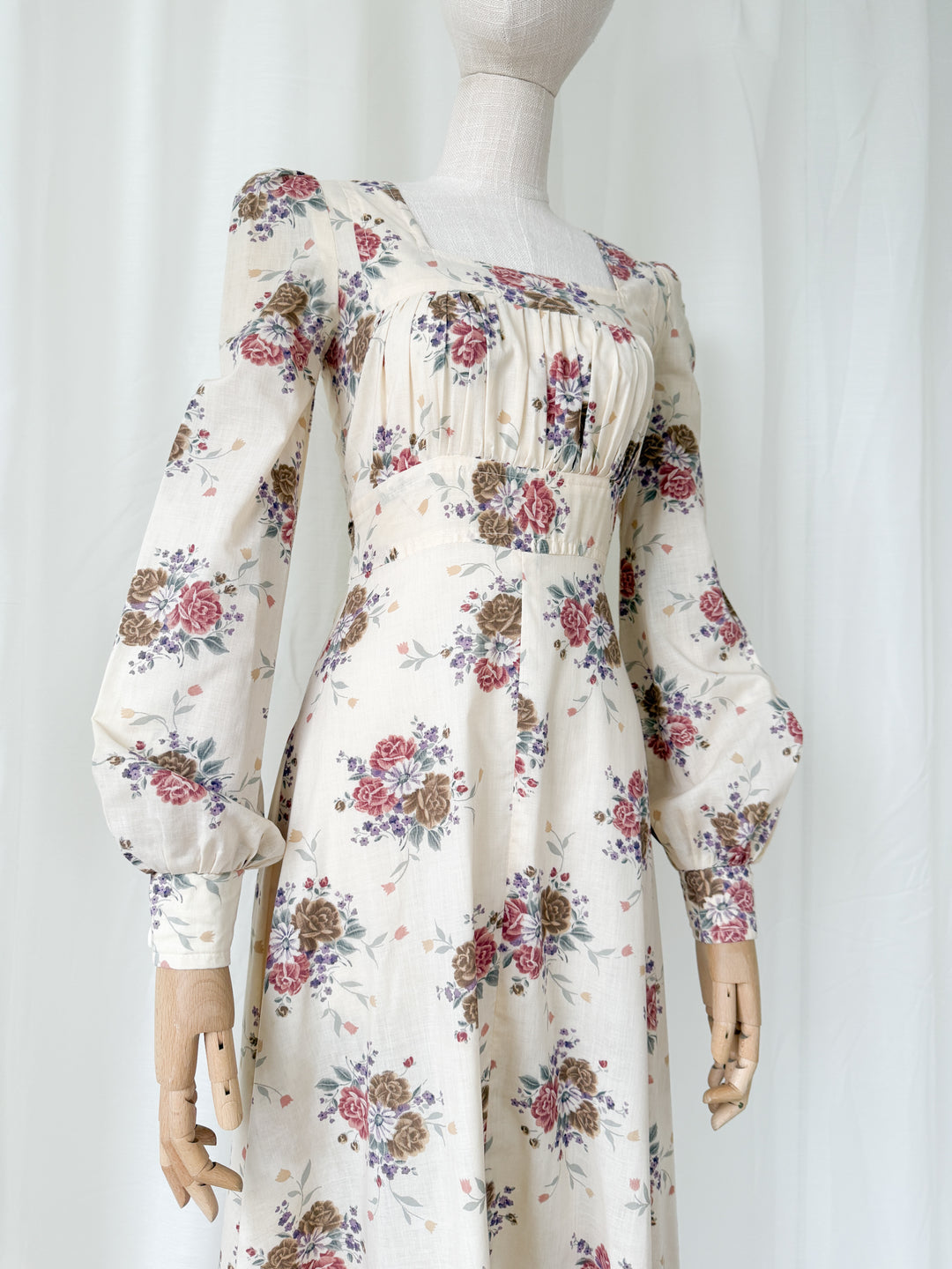 Beautiful Romantic 1970s Shelena Floral Cotton Maxi Dress