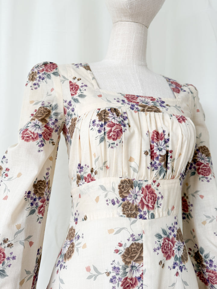 Beautiful Romantic 1970s Shelena Floral Cotton Maxi Dress