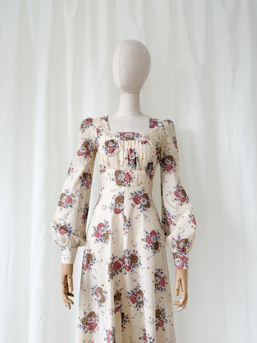 Beautiful Romantic 1970s Shelena Floral Cotton Maxi Dress