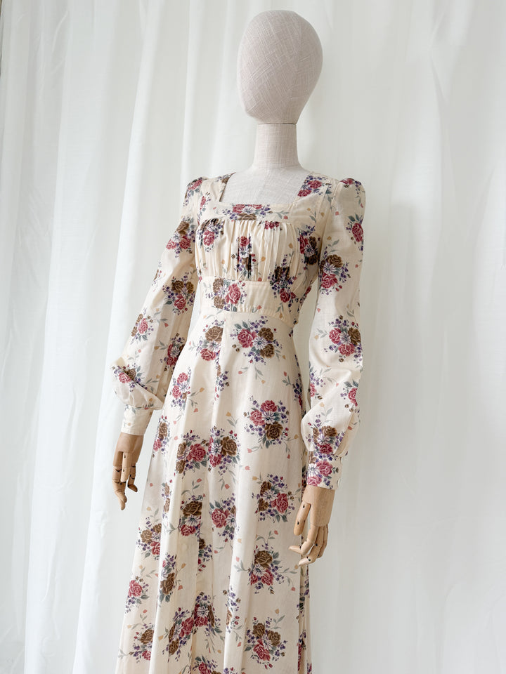 Beautiful Romantic 1970s Shelena Floral Cotton Maxi Dress