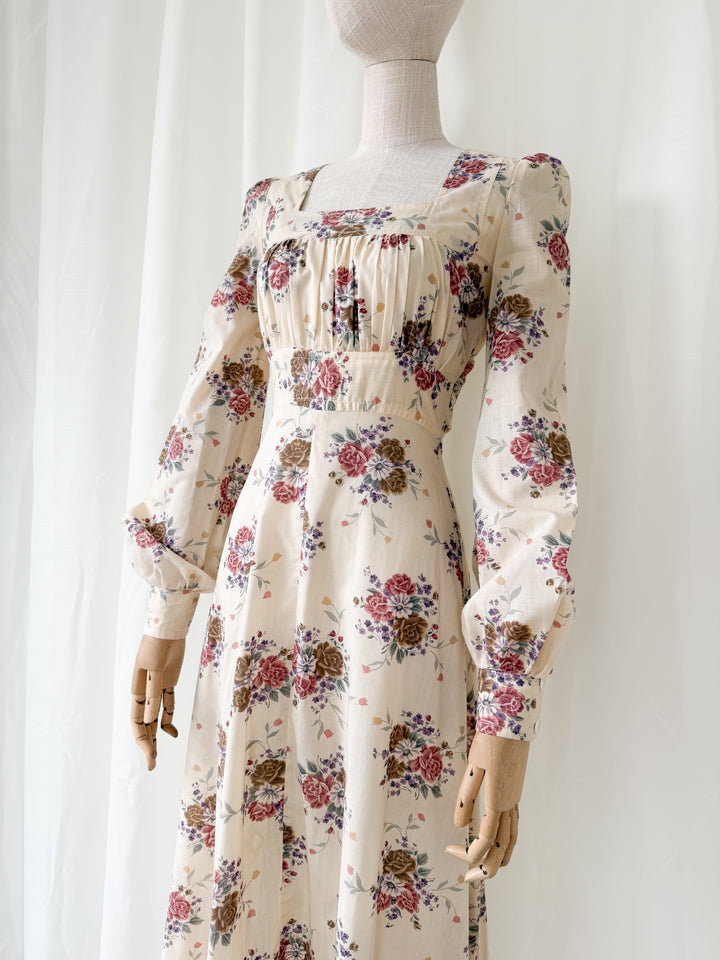 Beautiful Romantic 1970s Shelena Floral Cotton Maxi Dress