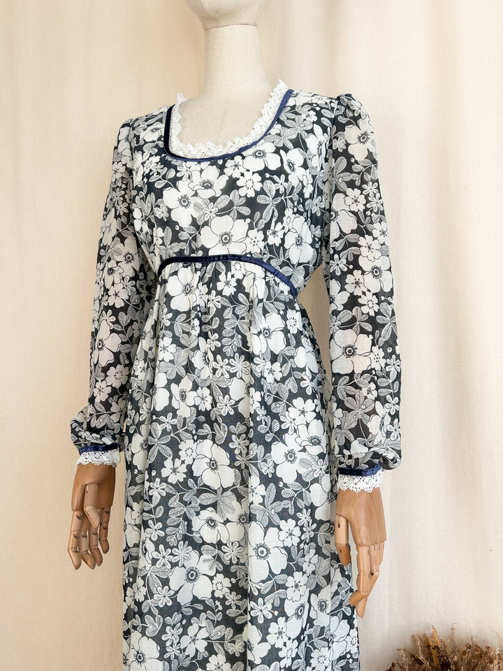 Stunning Rare 70s Angela Gore Cotton Prairie Dress