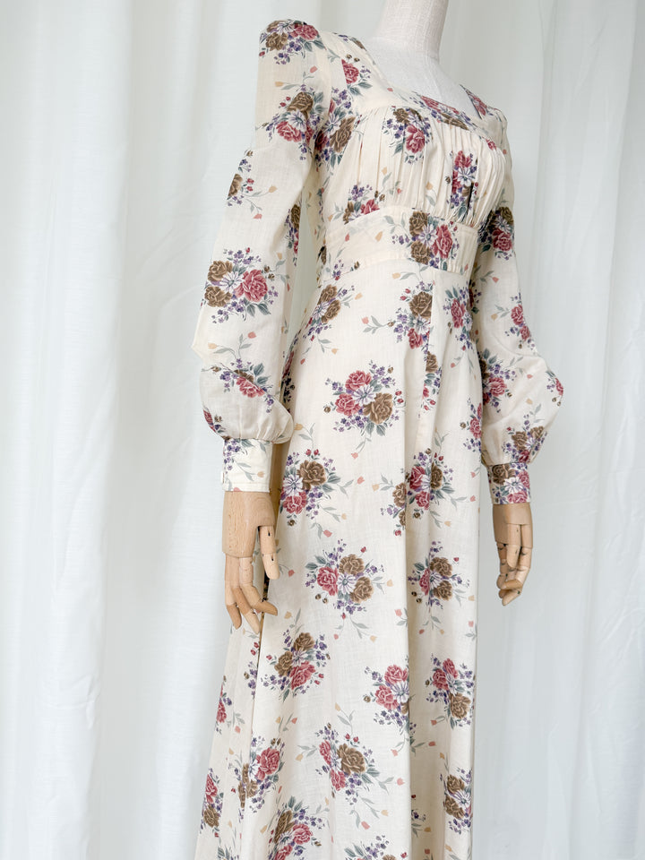 Beautiful Romantic 1970s Shelena Floral Cotton Maxi Dress