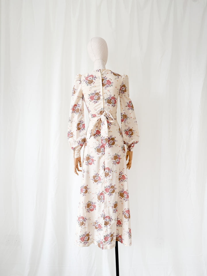 Beautiful Romantic 1970s Shelena Floral Cotton Maxi Dress