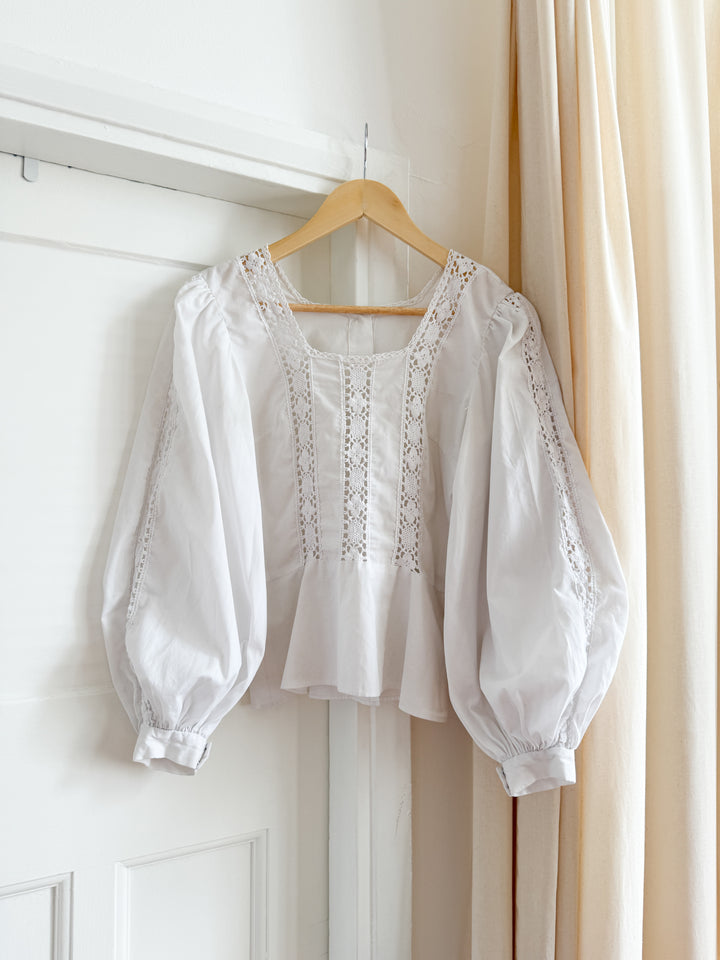 Beautiful Rare 70s Cotton Lace Trimmed Blouse