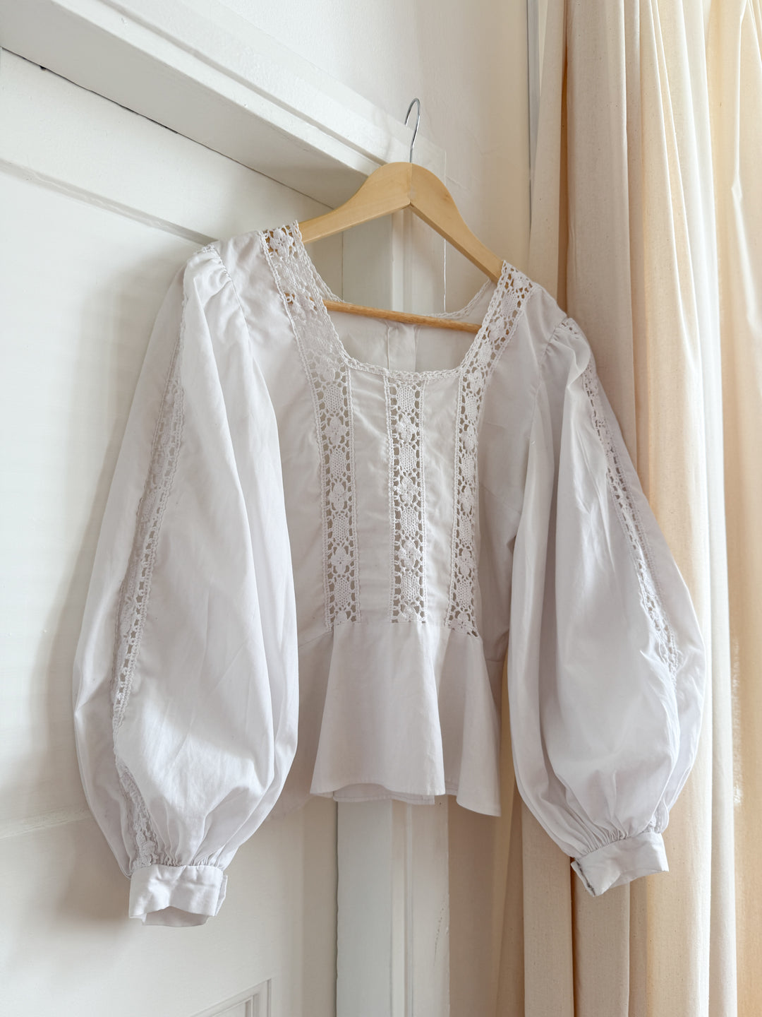 Beautiful Rare 70s Cotton Lace Trimmed Blouse