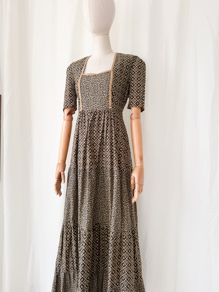 Precious Rare 1970s Bohemian Cotton Maxi Dress by Shelena