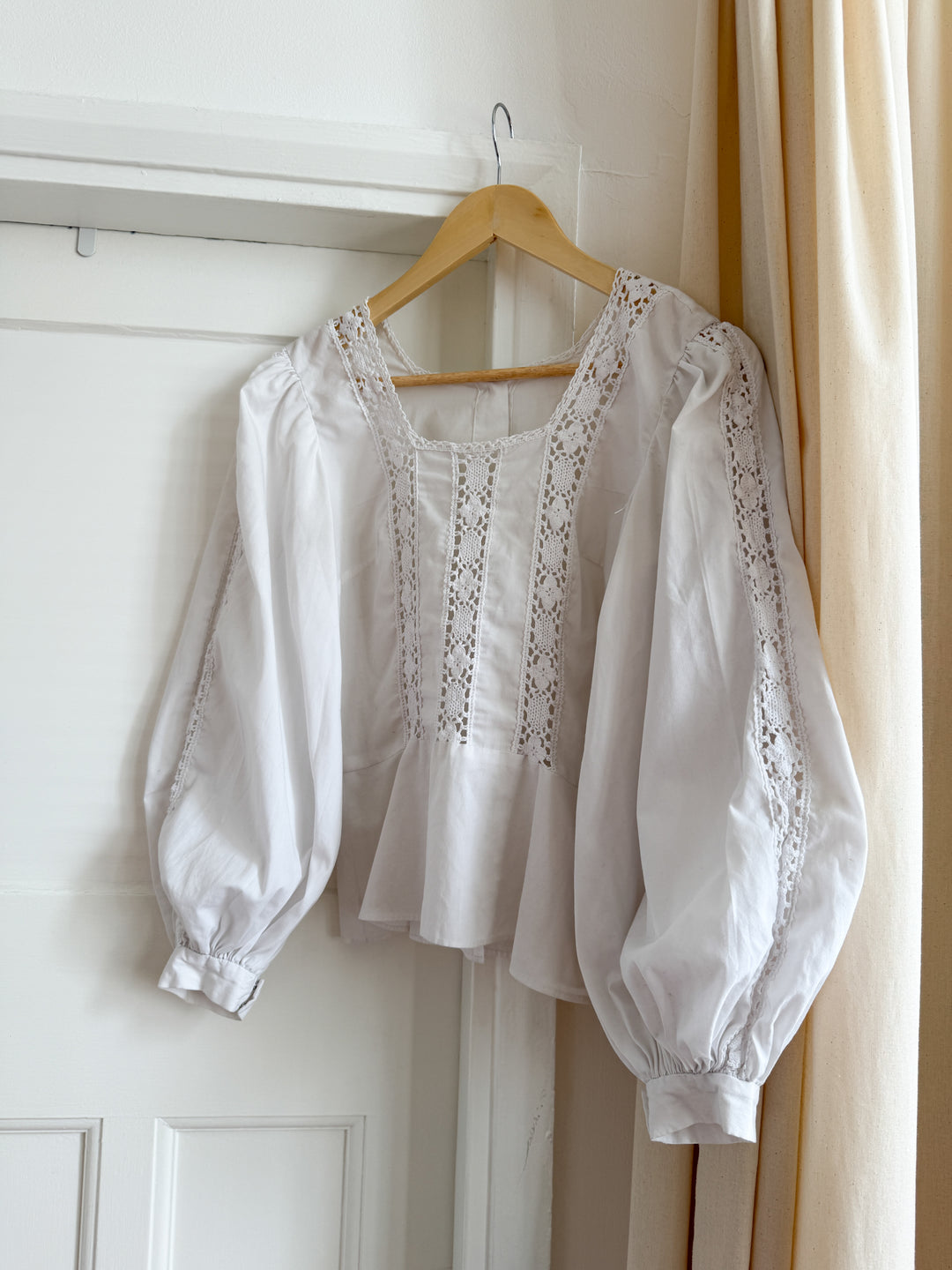 Beautiful Rare 70s Cotton Lace Trimmed Blouse