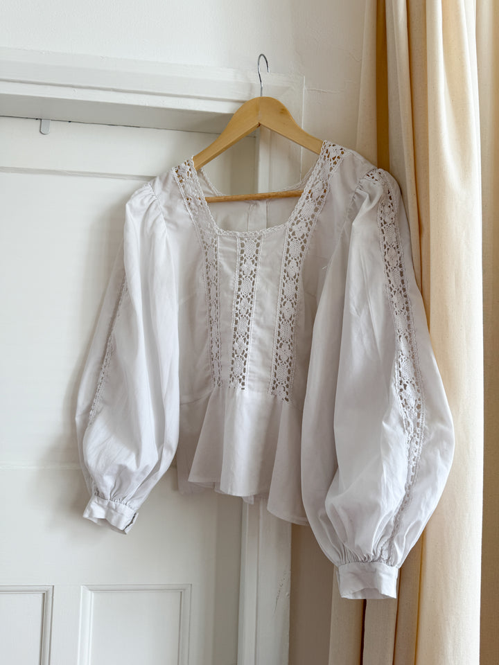 Beautiful Rare 70s Cotton Lace Trimmed Blouse