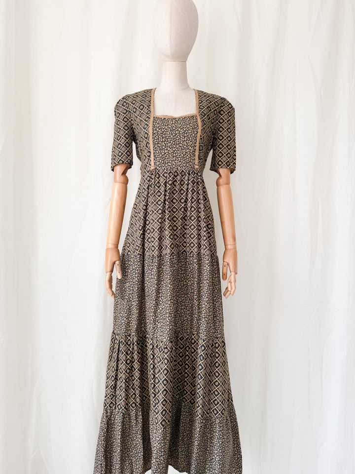 Precious Rare 1970s Bohemian Cotton Maxi Dress by Shelena