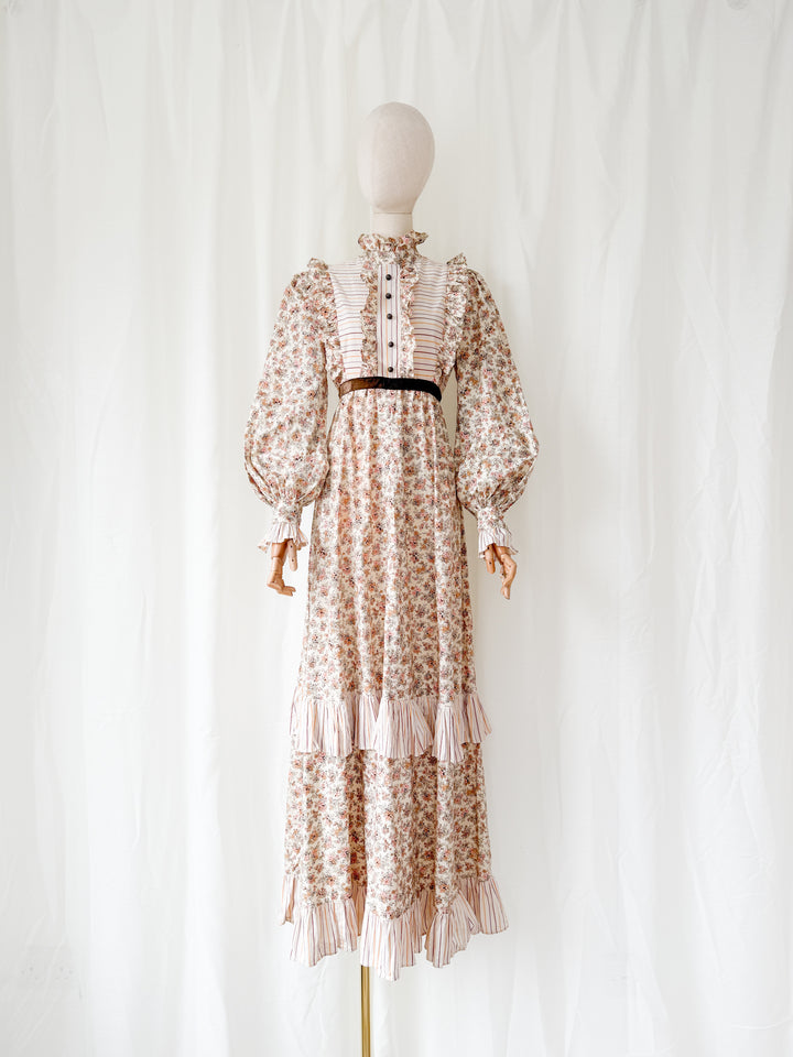 Incredible Rare Precious 1970s Gina Fratini for Fiona Dresses Cotton Maxi Dress