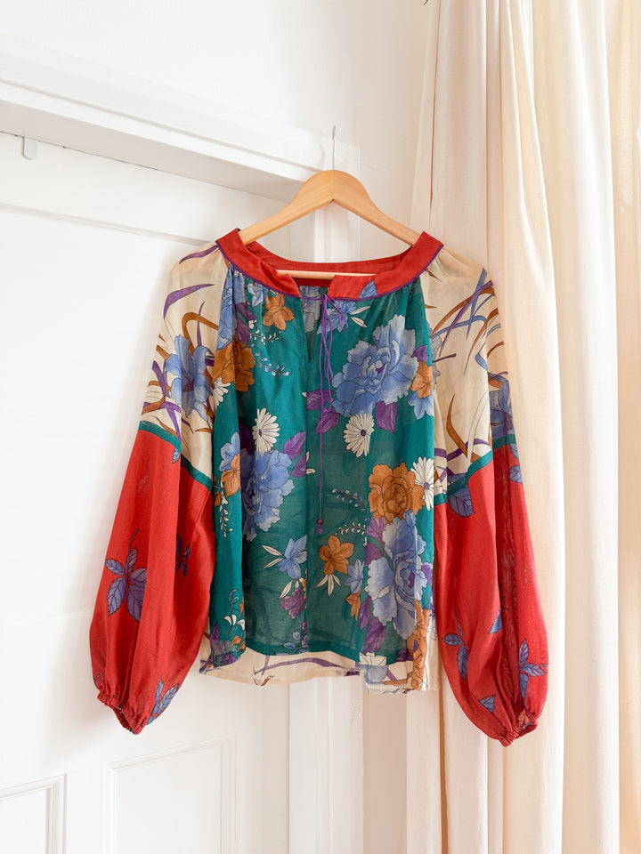 Beautiful 70s Floral Cotton Bohemian Blouse by Rock Candy